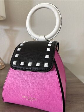 henri bendel Pink and Black Studded Ring-Handle Mini Bag